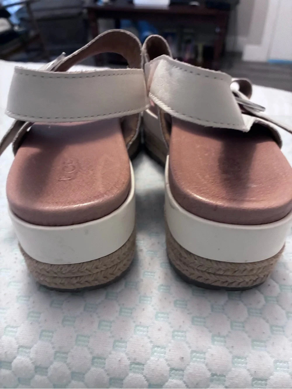 UGG Women White April Espadrille Wedge Platform Buckle Sandals sz 42 $80